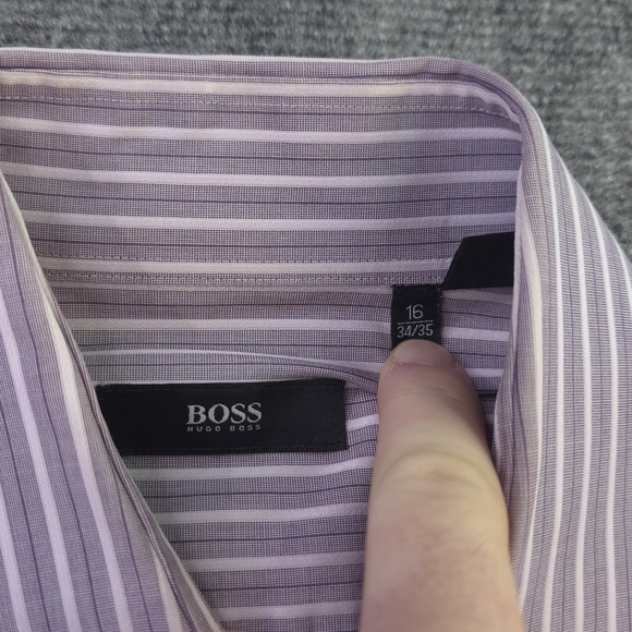 Hugo Boss Dress Shirt 16 34/35 Purple Striped Point Collar Cotton - Picture 4 of 9